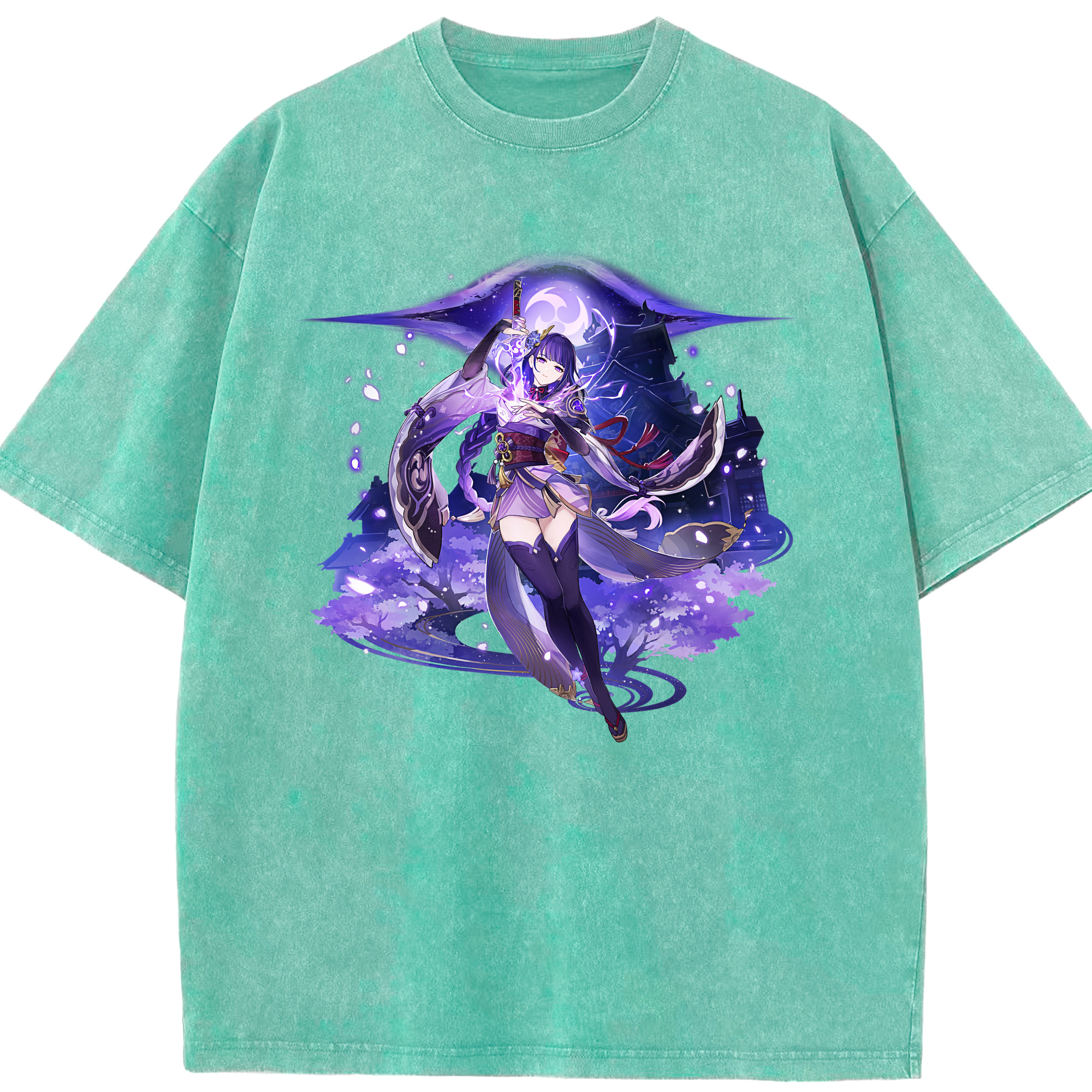 げんし神 雷電将軍 らいでんしょうぐん genshin Raiden Shogun 綿100% ヴィンテージ風 半袖Tシャツ（フロントプリント）
